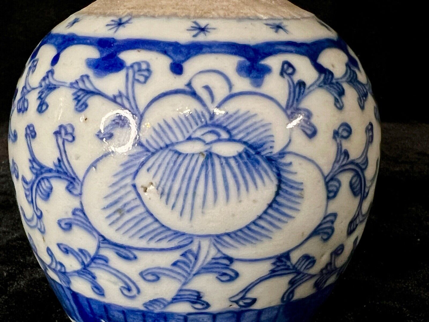 Antique Chinese Qing 19Th Century Blue & White Jar Double Happiness 3.25"