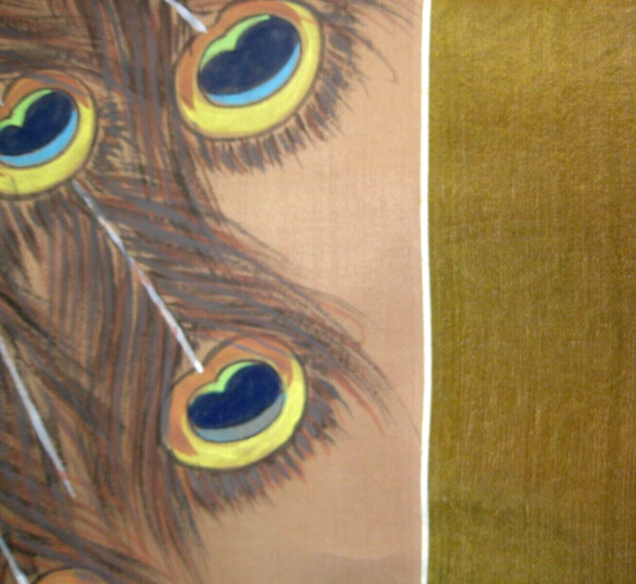 Vintage Japanese Scroll Peacock In Vivid Green & Blue Bird Painting Sumi 31X80"