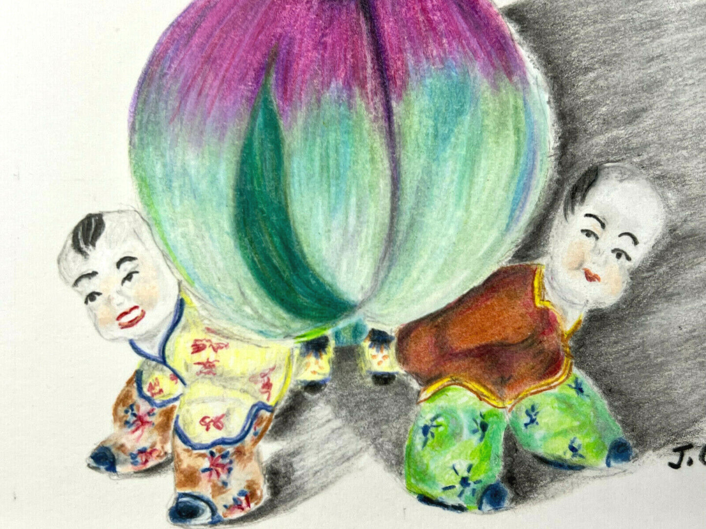 Matted Print Of Two Chinese Children By J. Gumer 10" X 8"