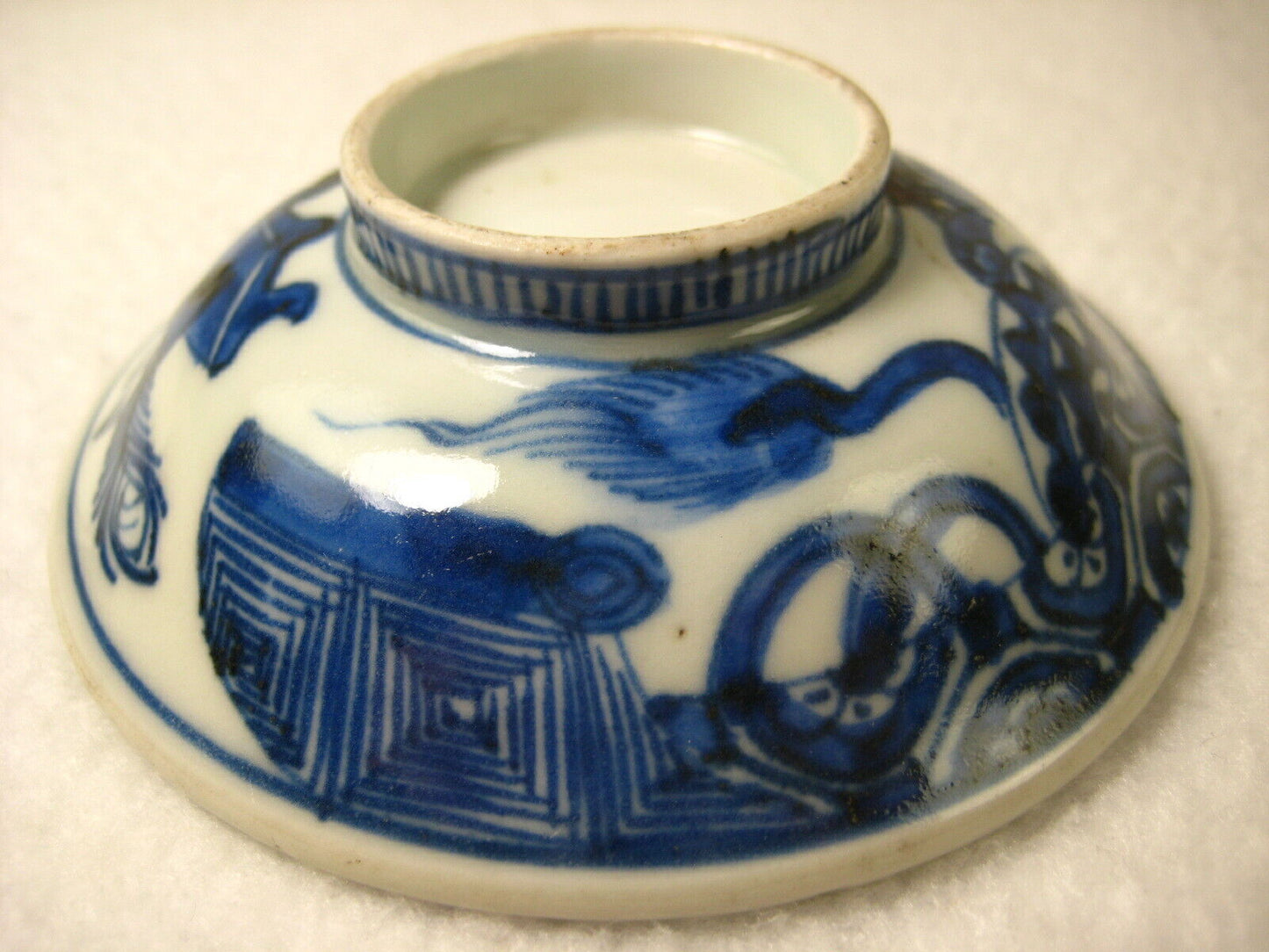 Vintage Chinese Ceramic Hand Painted In Cobalt Blue Sauce Mustard Dish