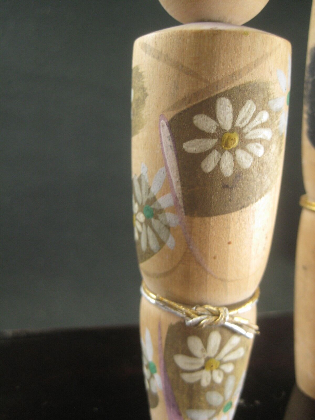 Vintage Japanese Kokeshi Gold And Black Wooden Doll Kimono 6"