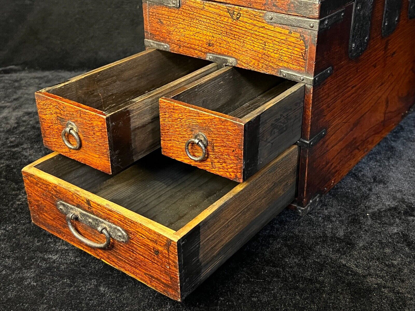 Antique Japanese Meiji Era C1880 Keyaki Wood Suzuribako Calligraphy Tansu