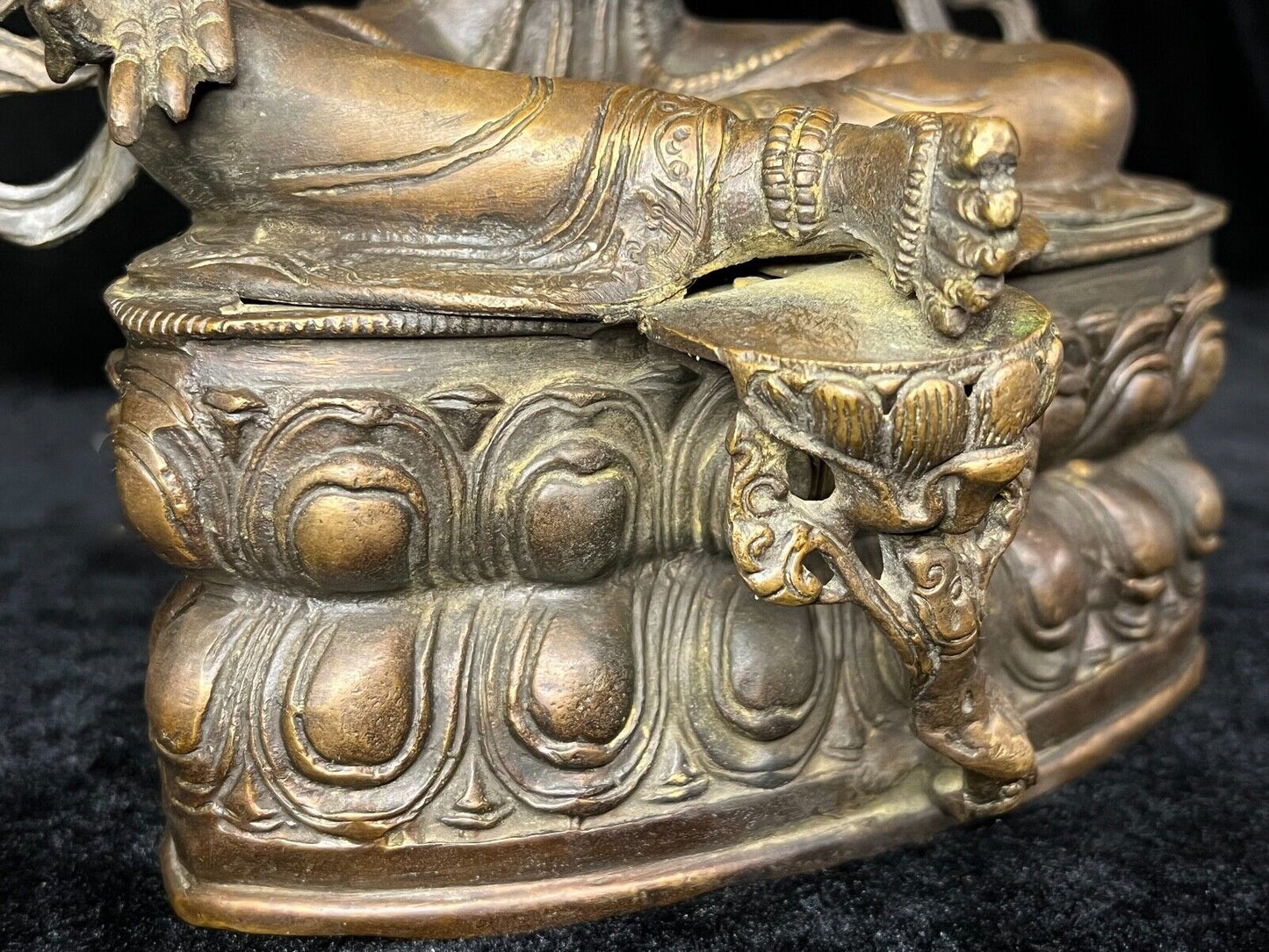 Vintage Tibetan Bronze Green Tara Statue Buddhist Goddess Of Compassion 14.5"H