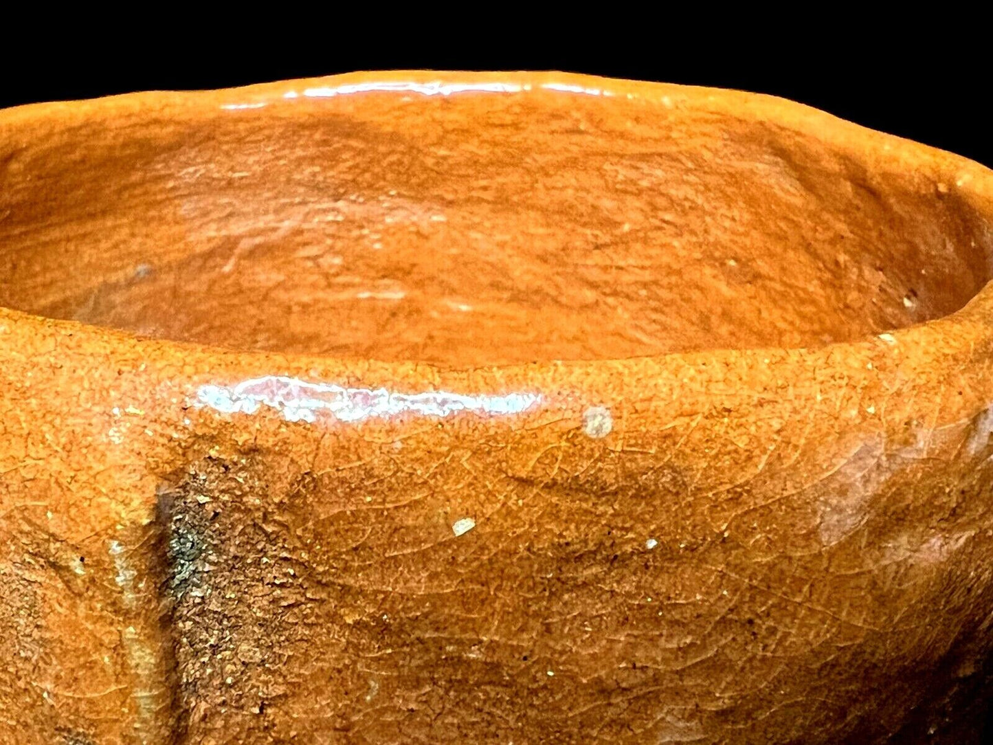 Vintage Japanese Tea Ceremony Ceramic Chawan Tea Bowl Raku Orange-Brown 5"