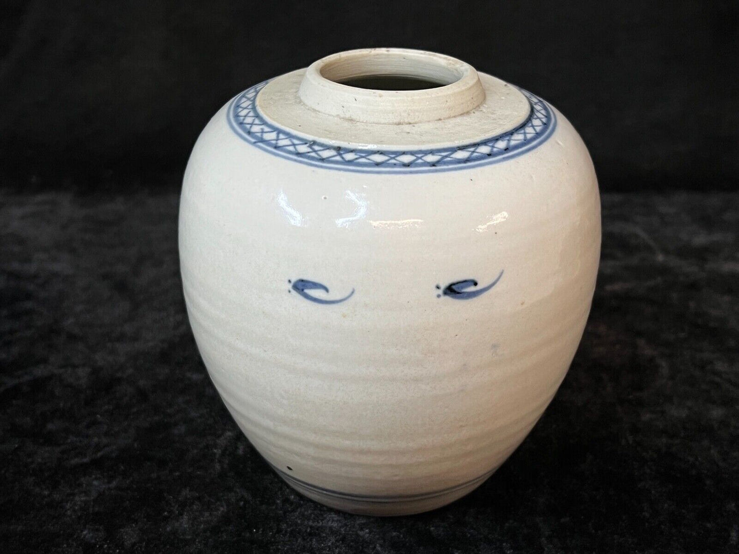 Antique Chinese Qing 19Th Century Cobalt Blue & White Jar Peonies 5.5"