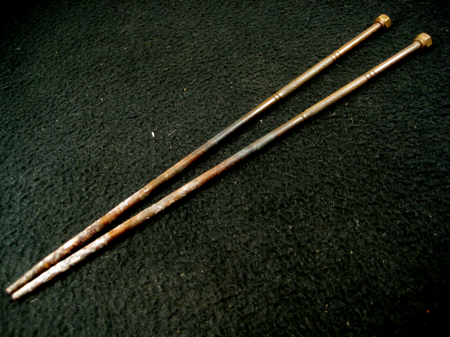 Antique Japanese (C1860) Chado Hibashi Fire Chopstick Bronze Hex Topped 10 "
