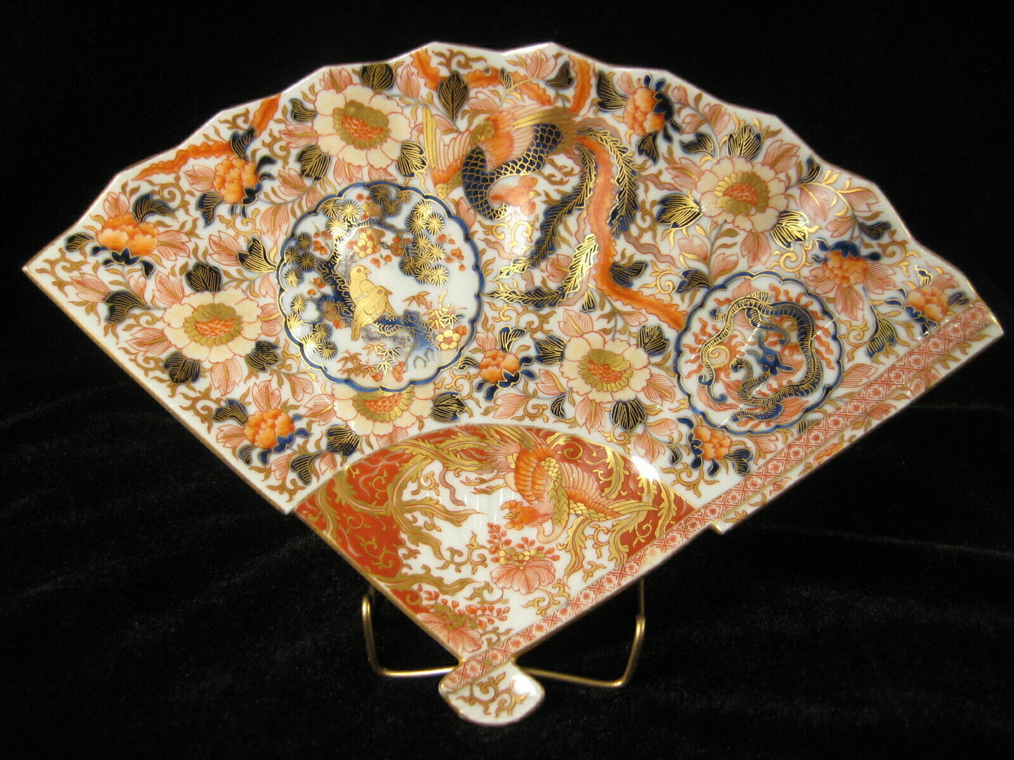 Japanese Fukagawa Signed Hand Painted Plate Fan Sensu Phoenix Gilt 10.75"