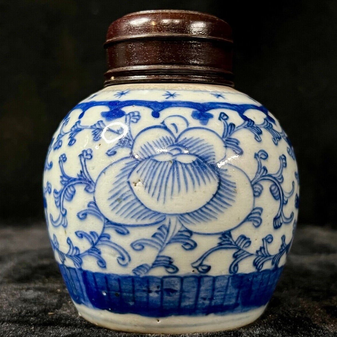 Antique Chinese Qing 19Th Century Blue & White Jar Double Happiness 3.25"