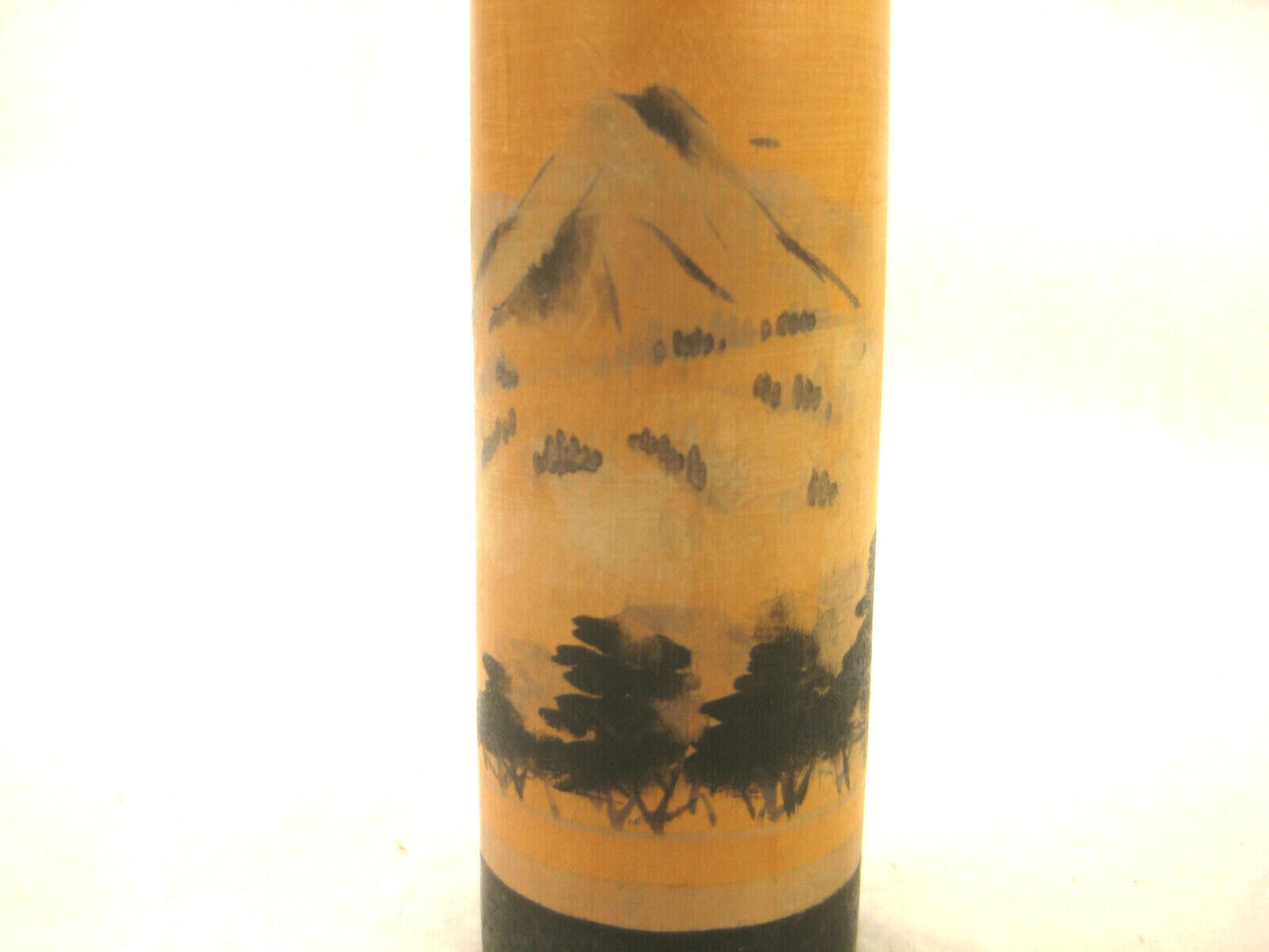 Vintage Japanese Kokeshi Wooden Bobblhead Doll W/ Hat Hand Painted Trees 3"