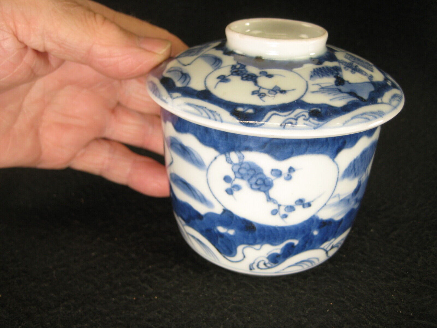 Antique Japanese Meiji Era C. 1880 Imari Ceramic Sencha Lidded Tea Cup Scenic