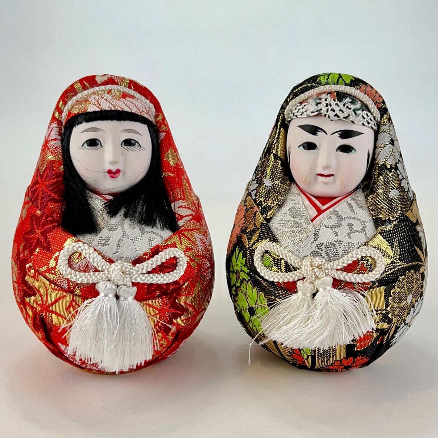 Vintage Japanese Dolls Daruma Hime Ningyo Pair Empress Jingu Handpainted 5"~