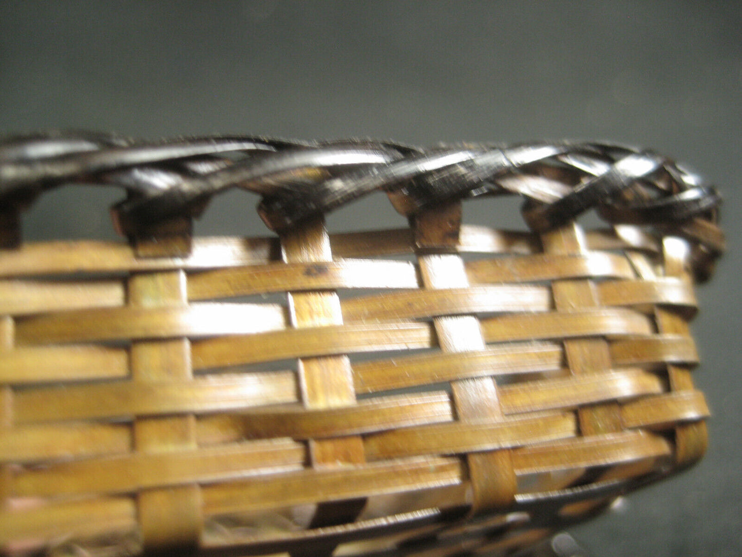 Vintage Set Of 6 Japanese Tiny Woven Bronze Baskets 2.5" X 2.5"