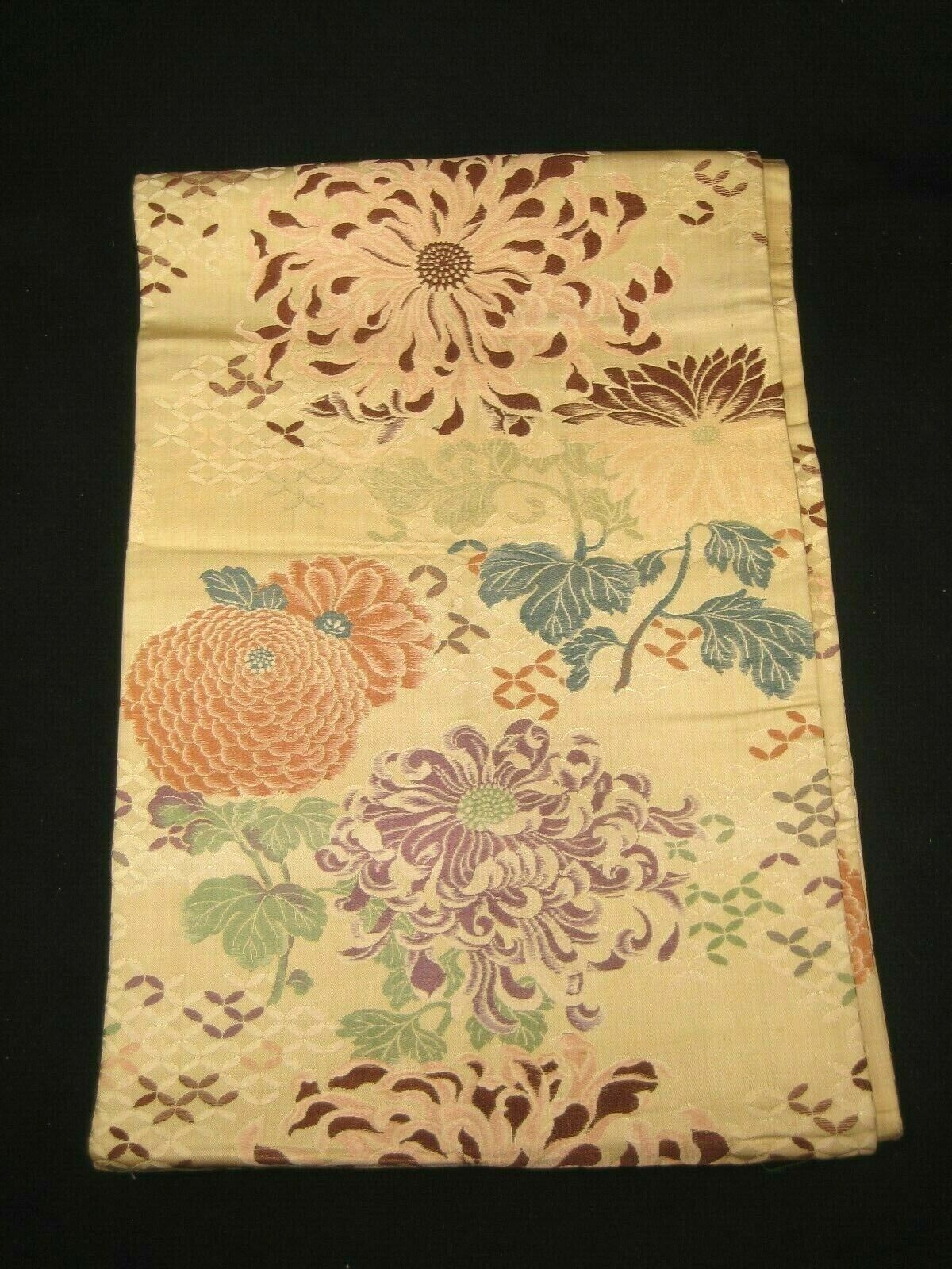 Japanese Cream Color Obi Sash For Kimono Belt Chrysanthemum Kiku Flowers