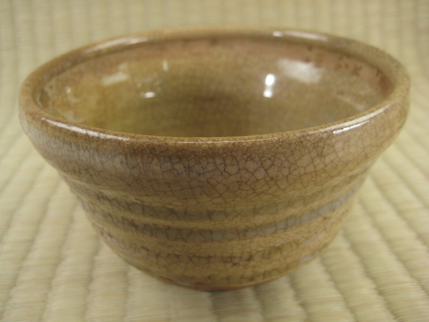 Vintage Japanese Tea Ceremony Ceramic Chawan Tea Bowl Brown Crackel Glaze