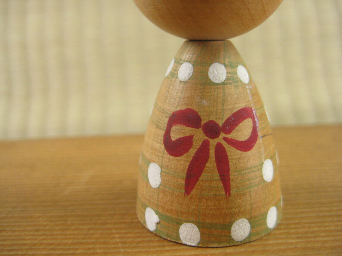 Vintage Japanese Kokeshi Small WoodenDoll White Polka Dot 3"