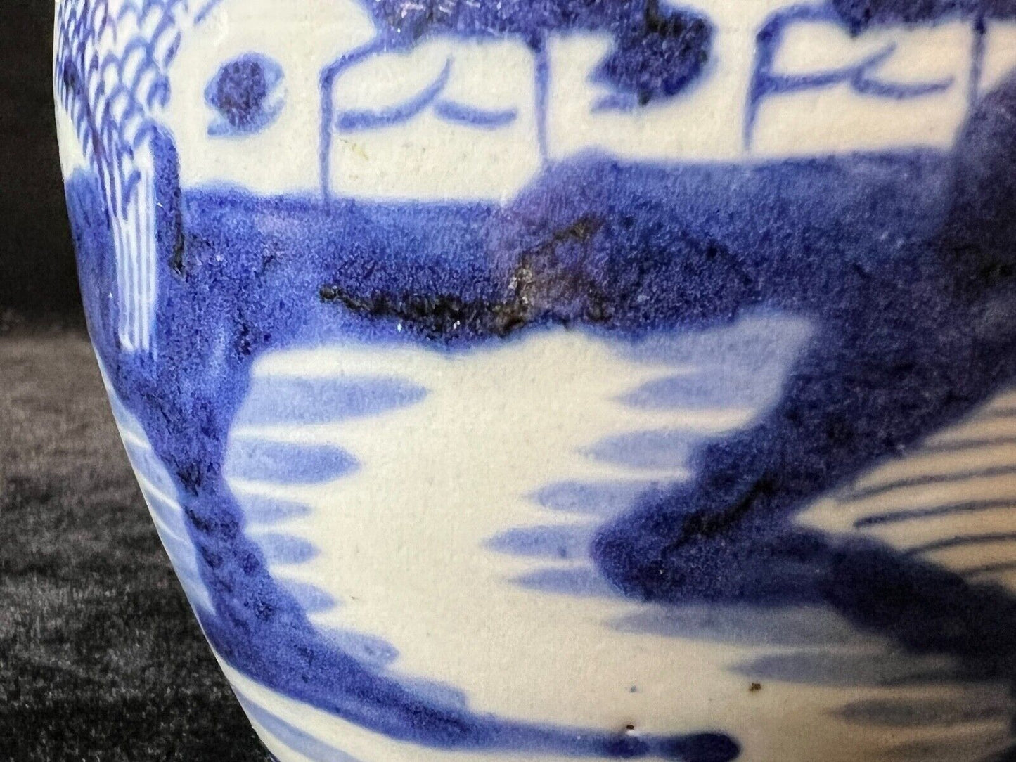 Antique Chinese Qing 19Th Century Cobalt Blue & White Jar Hand Painted 5.5"