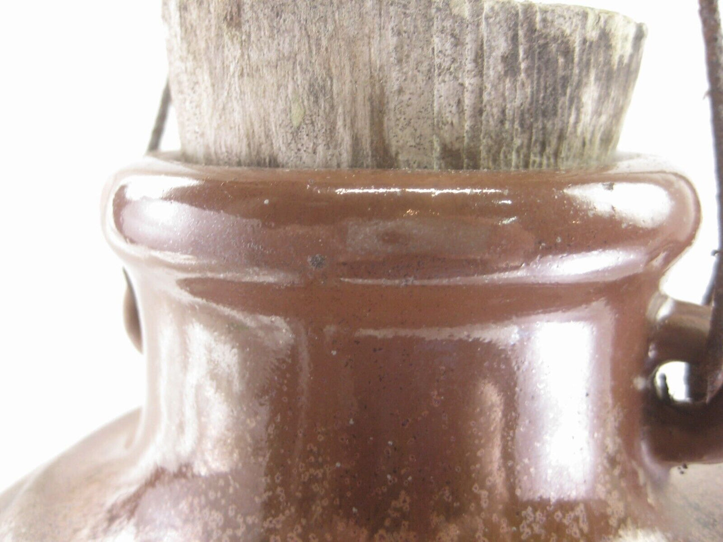 Antique Chinese (C1940) Large Brown Oil Jug With Original Wood Stopper 10.5"