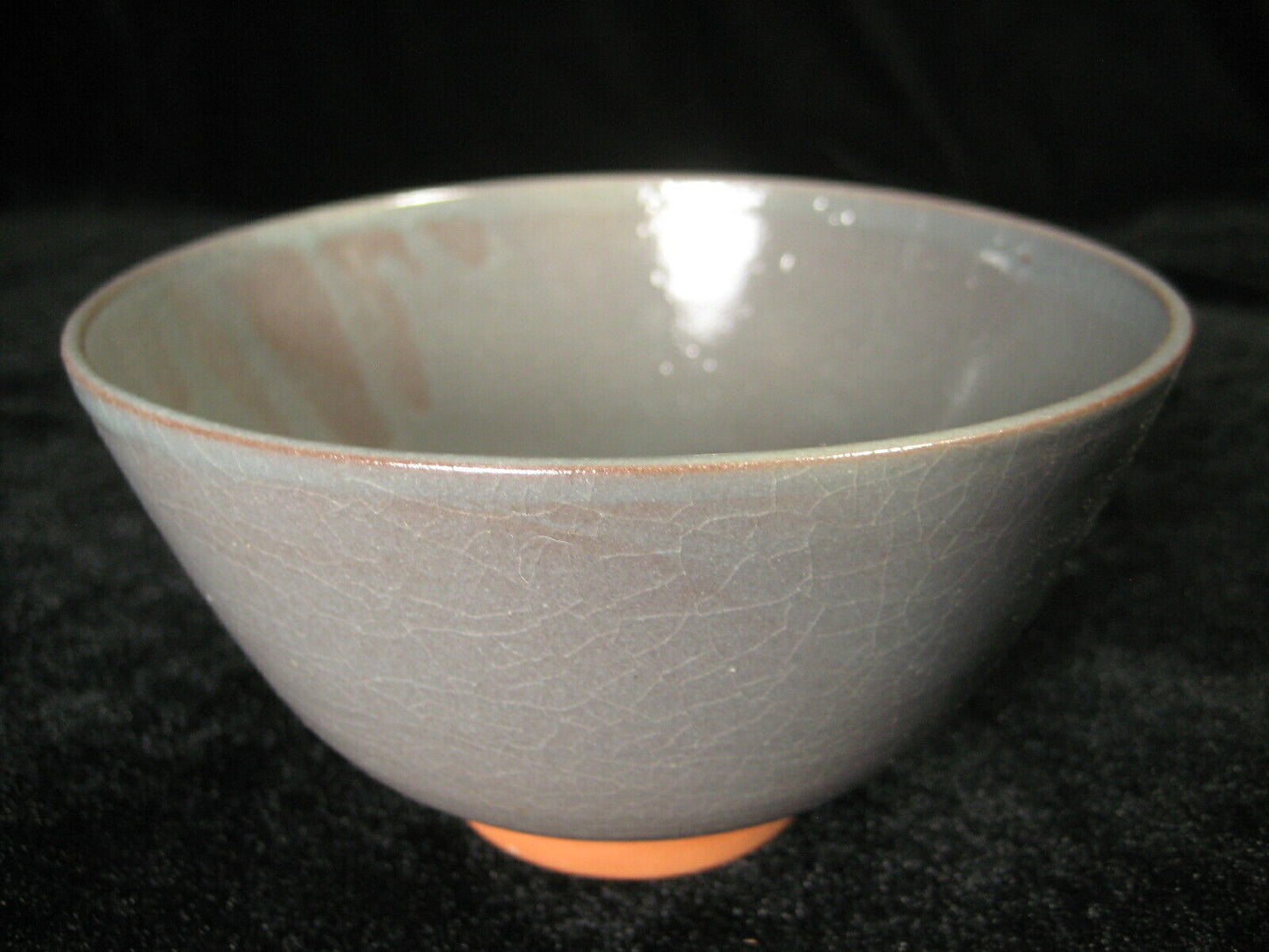 Vintage Japanese Tea Ceremony Ceramic Chawan Bowl Blue-Gray Crackle Glaze 5"