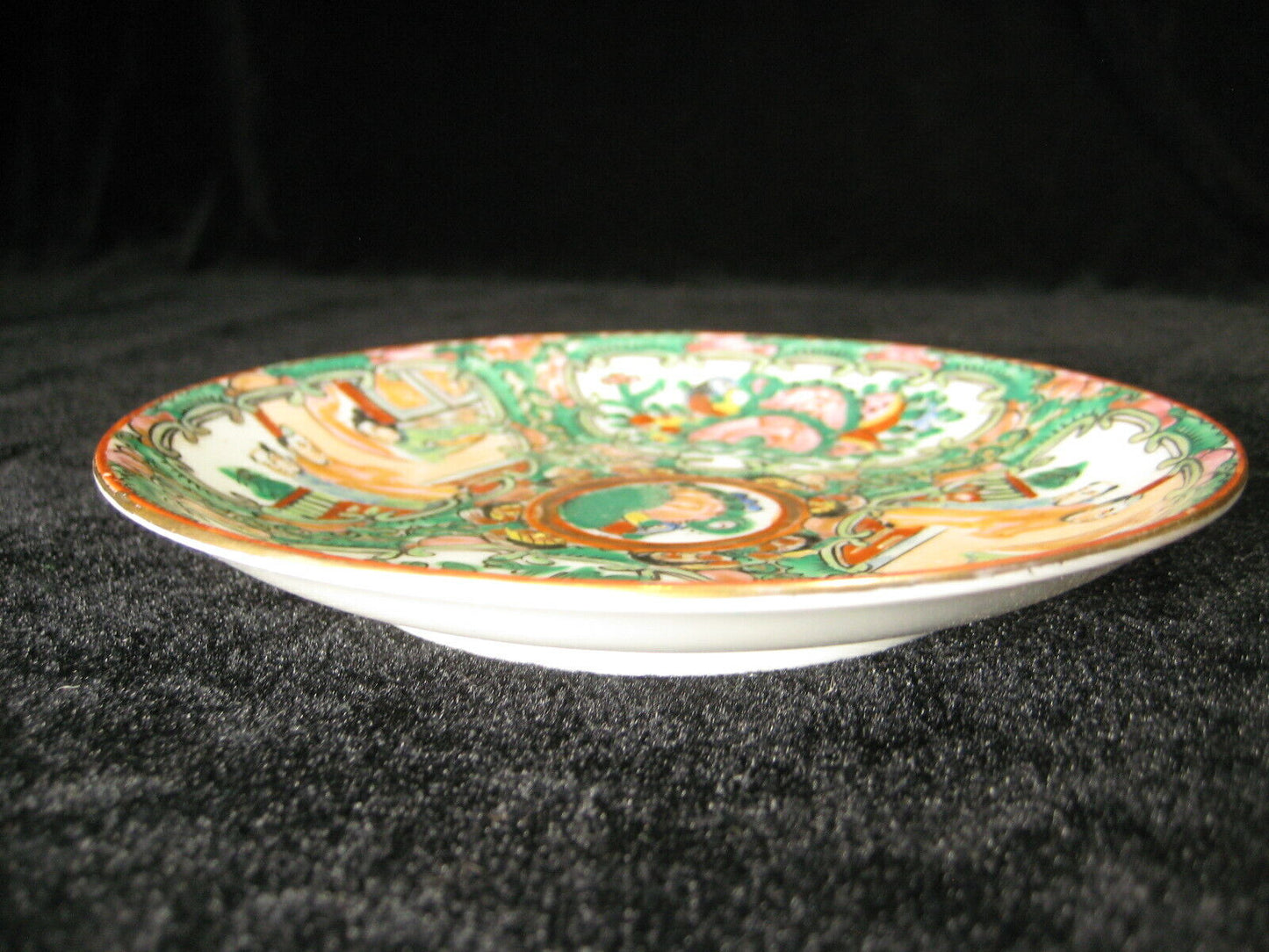 Vintage Chinese Ceramic Hand Painted Plate Dish Orange Green Birds & Flowers 5"