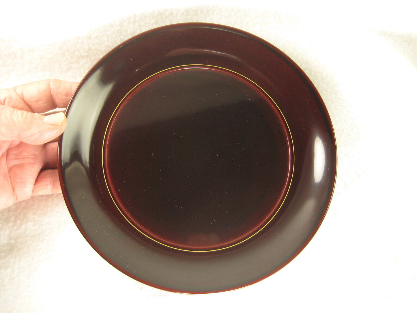 Vintage Japanese Wooden Burgundy Lacquer Kashizara Appetizer Dish Plate