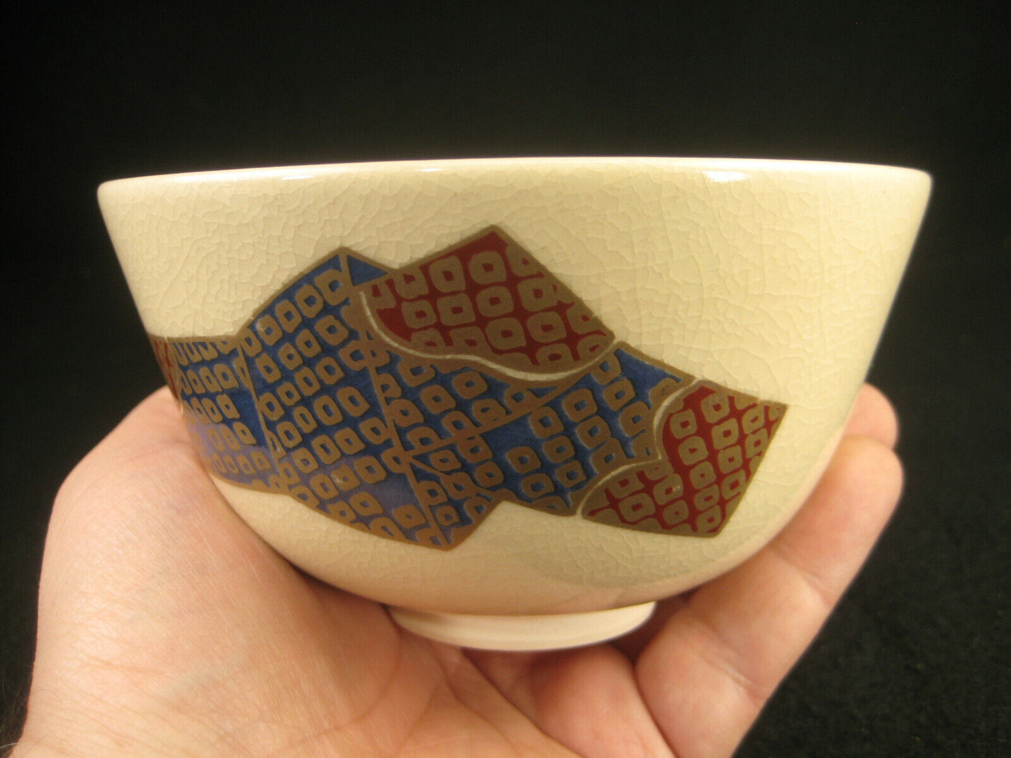 Vintage Japanese Signed Chawan Tea Ceremony Bowl Ceramic Knotted Obi White 4.5"
