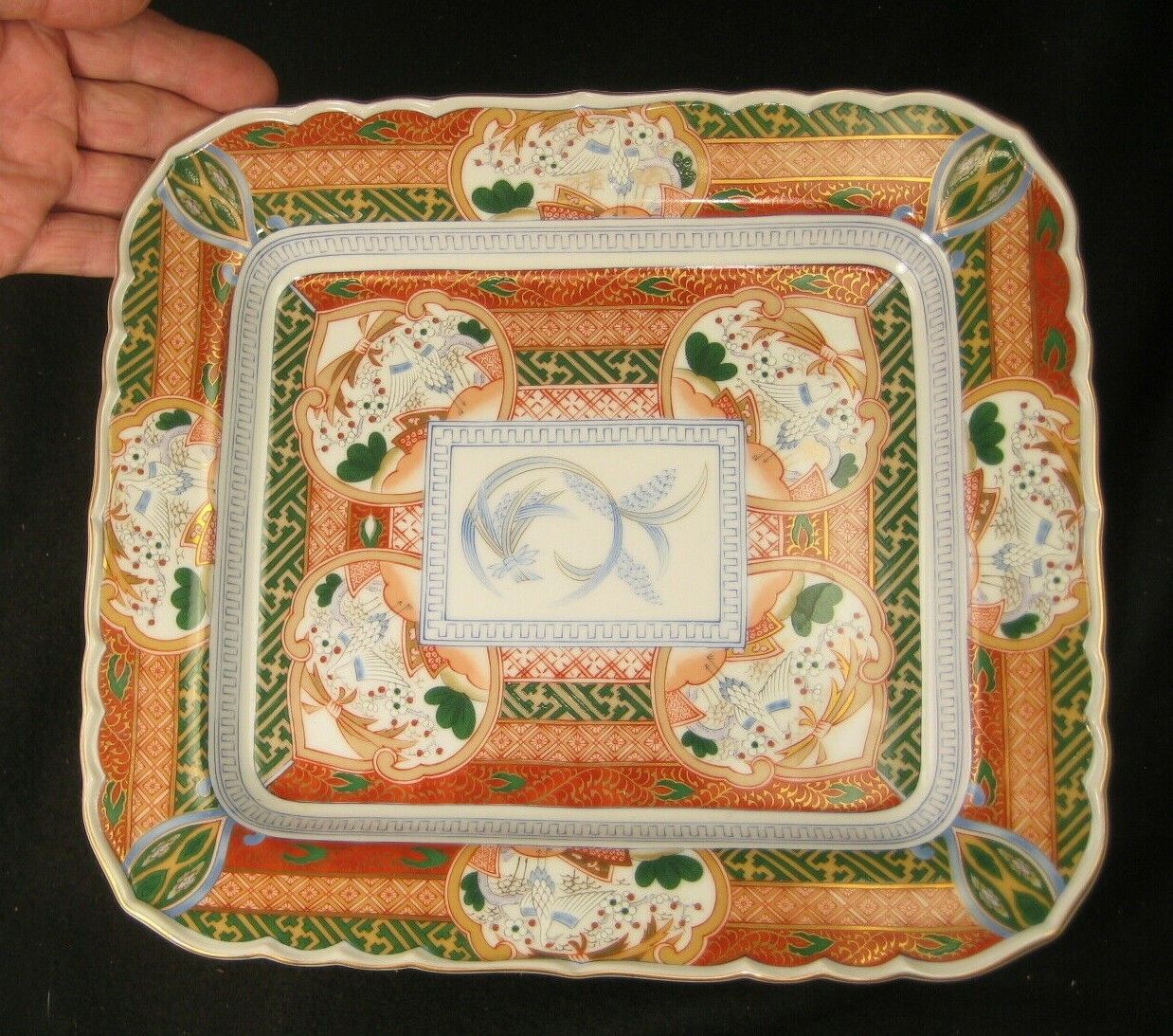 Vintage Japanese Imari Square Serving Plate Crane & Pine Rice Design
