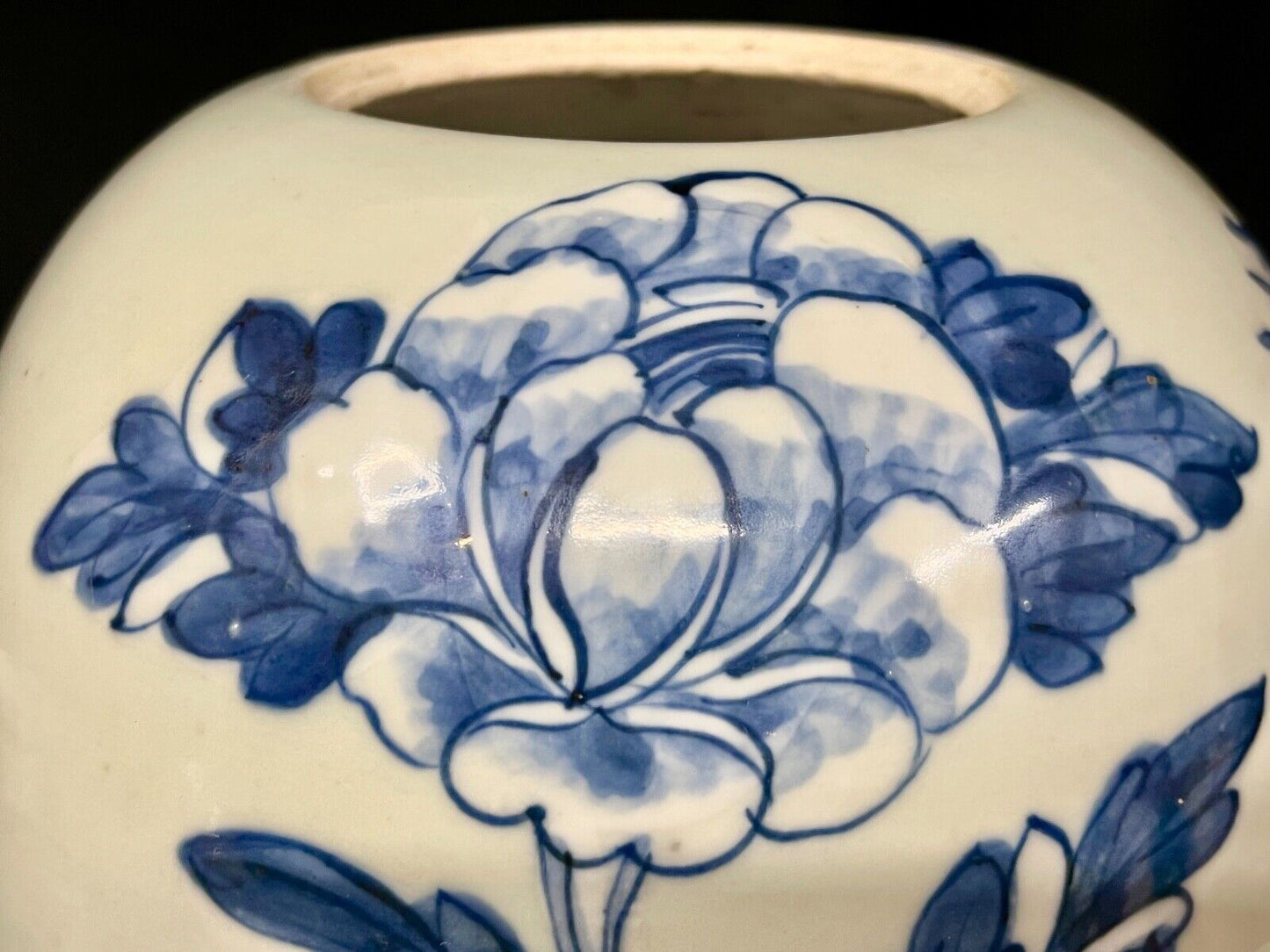 Antique Chinese Qing 19Th Century Blue & White Jar Hand Painted Phoenix 18"