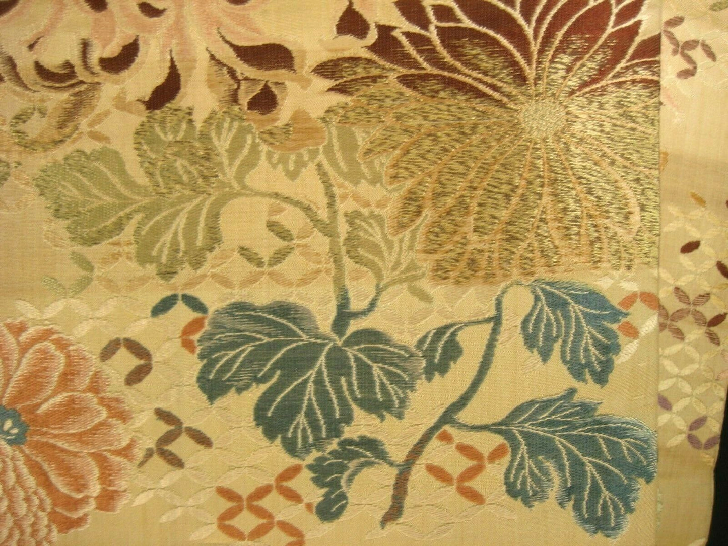 Japanese Cream Color Obi Sash For Kimono Belt Chrysanthemum Kiku Flowers