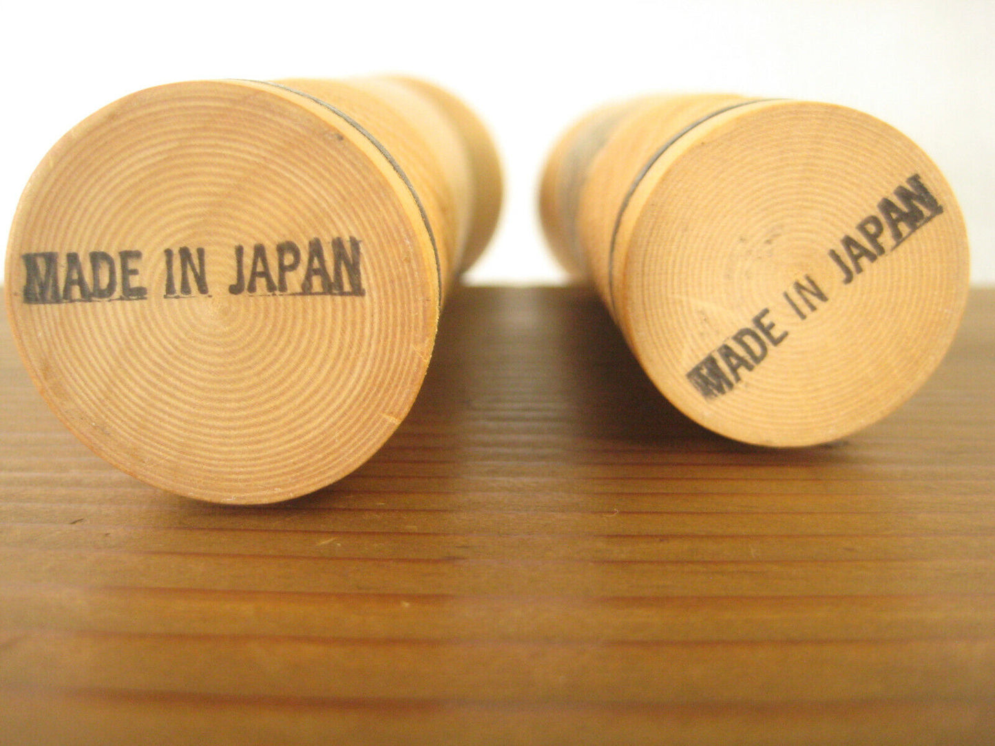 Vintage Japanese Kokeshi Pair Wooden Bobblhead Doll Hand Painted Trees 3"