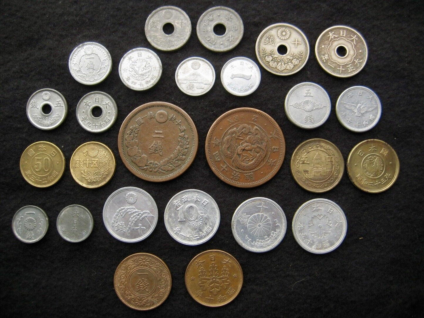 Vintage Japanese Set Of Three 1Sen Bronze Coins 1932 1933 1934 Imperial Crest