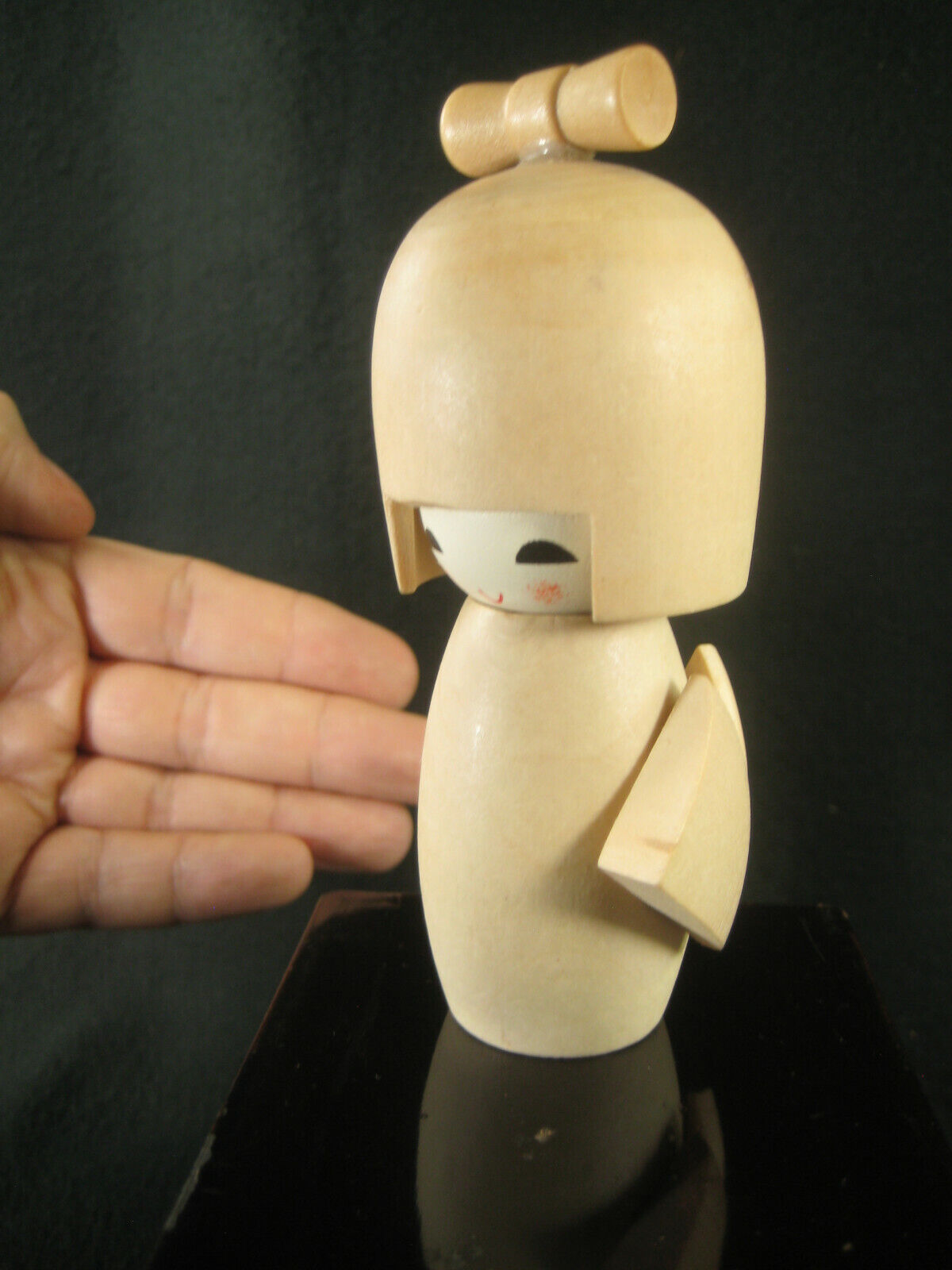 Vintage Japanese Kokeshi Natural Wood Doll W/ Obi Bow And Hair Tie 3"