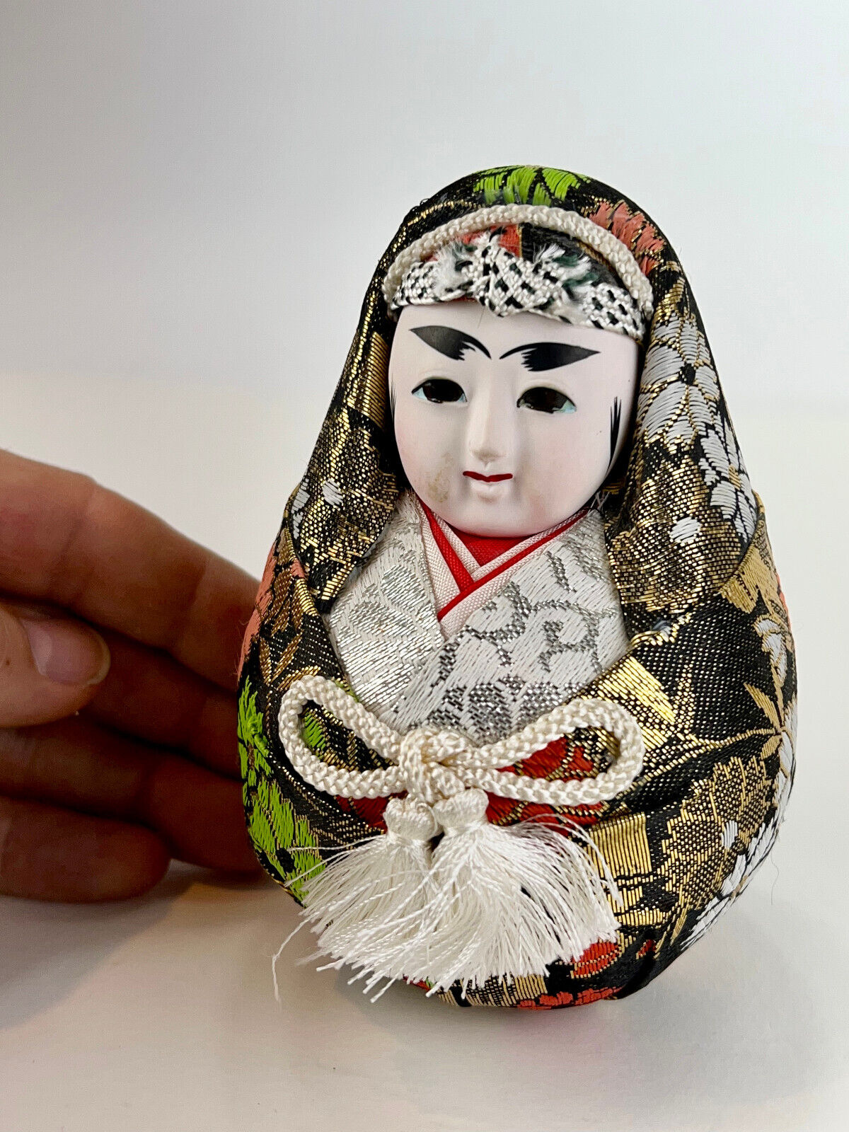 Vintage Japanese Dolls Daruma Hime Ningyo Pair Empress Jingu Handpainted 5"~