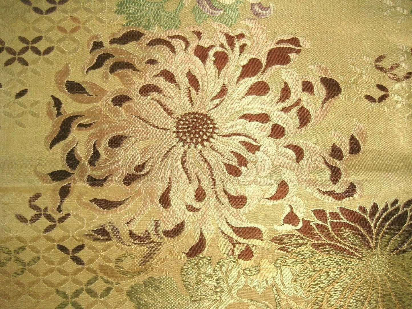 Japanese Cream Color Obi Sash For Kimono Belt Chrysanthemum Kiku Flowers