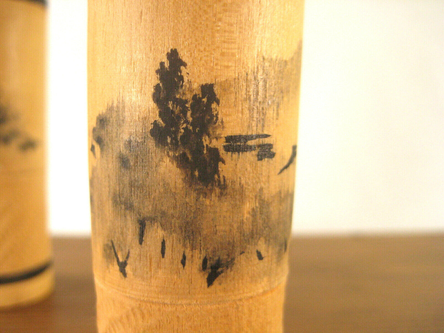 Vintage Japanese Kokeshi Pair Wooden Bobblhead Doll Hand Painted Trees 3"