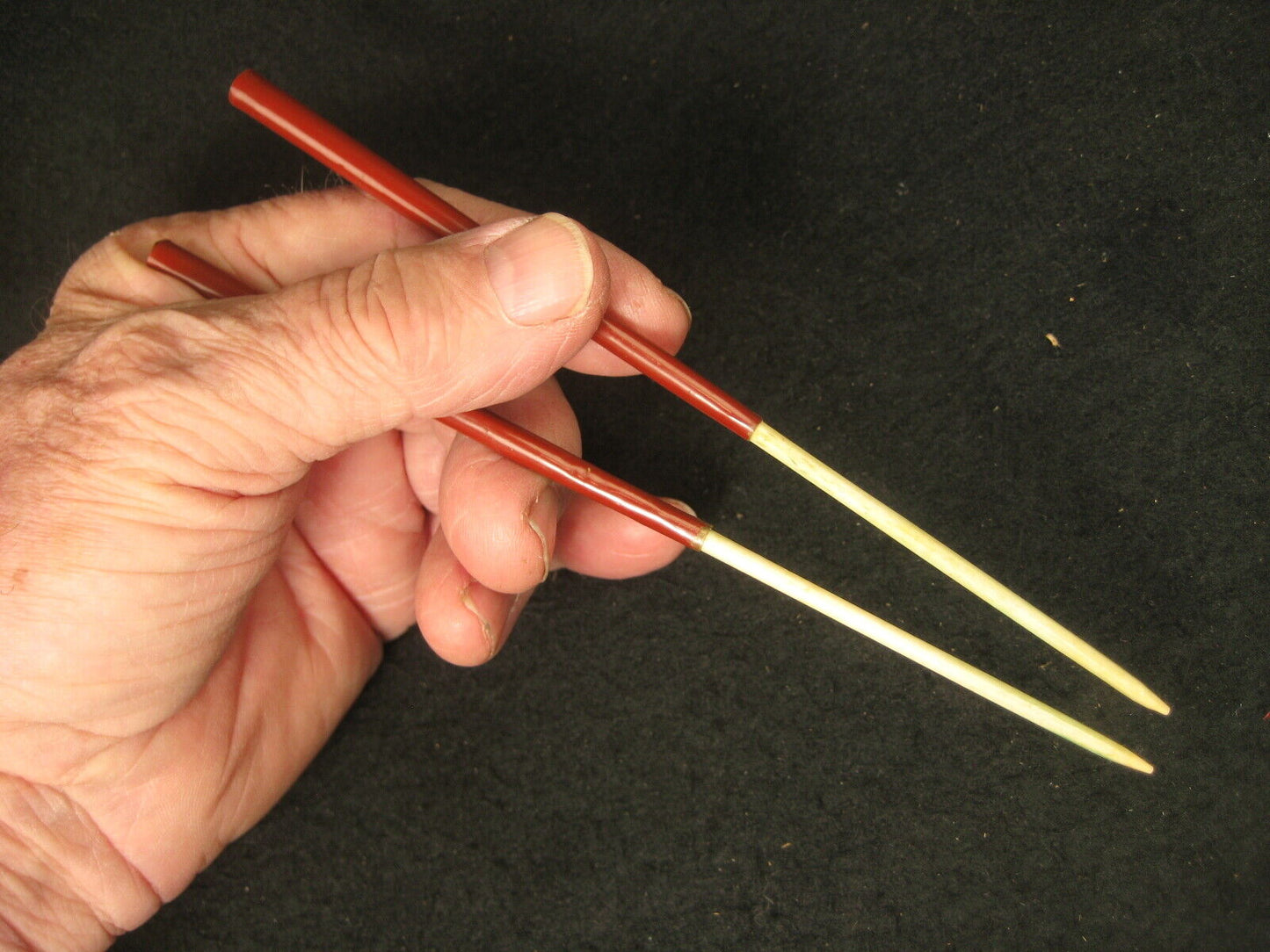 Antique Japanese Travel Collapsible Copper & Bone Samurai Geisha Chopsticks