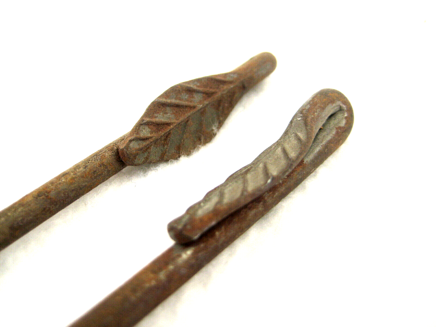 Antique Japanese (C1860) Chado Hibashi Fire Chopstick Scast Iron Rolled Leaf 10"