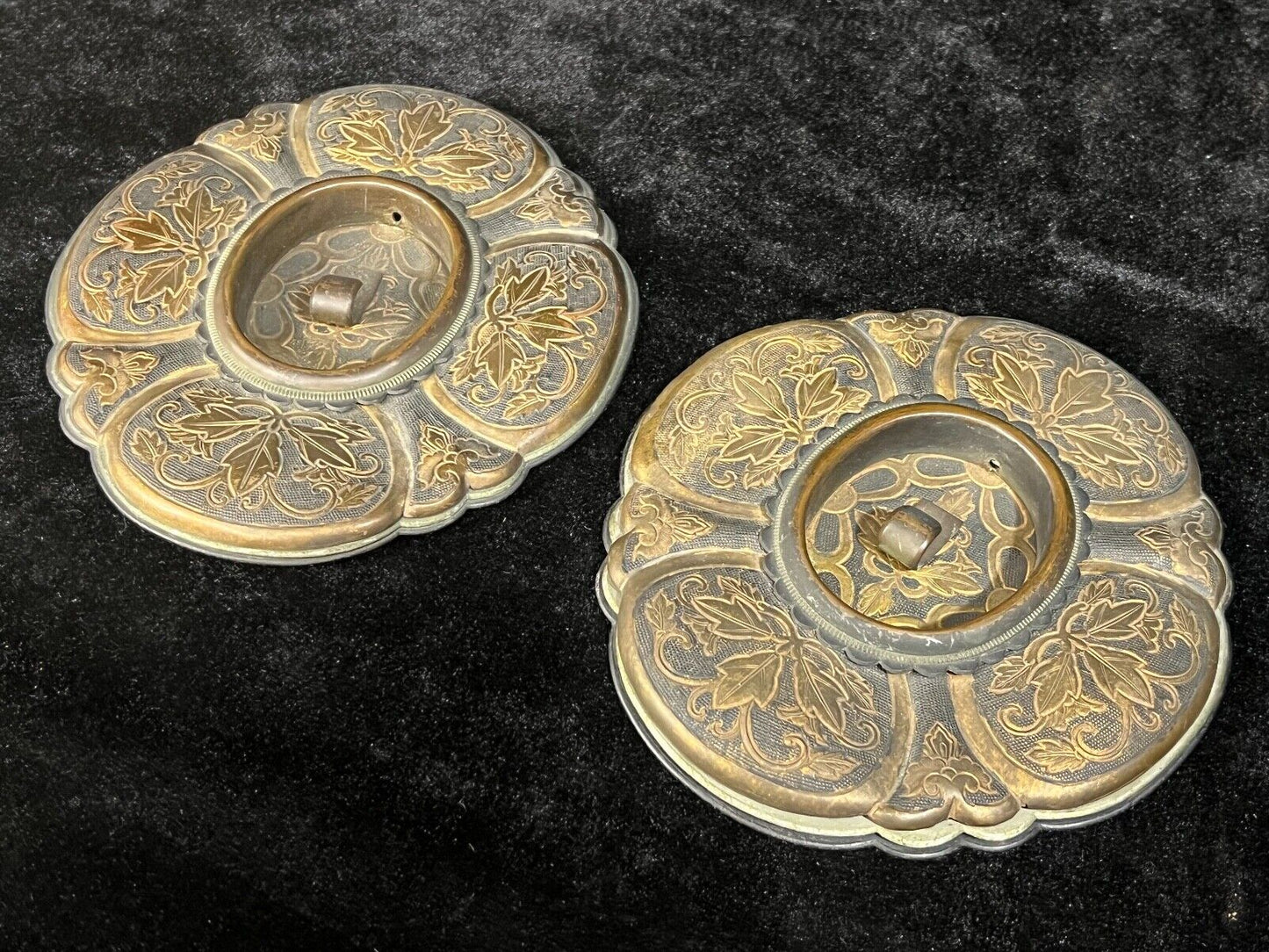 Antique Japanese C1920 Set 2 Copper Large Hikite Sliding Fusuma Door Pulls