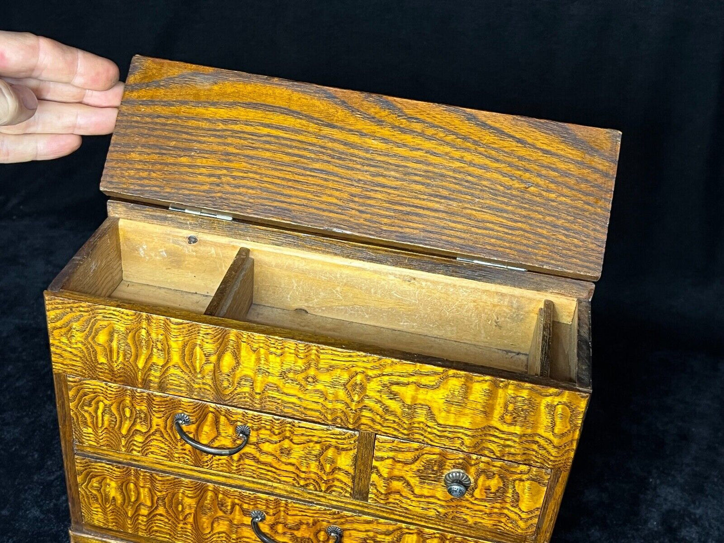 Antique Japanese Meiji Era C1890 Sugi Wood Suzuribako Calligraphy Tansu 10"