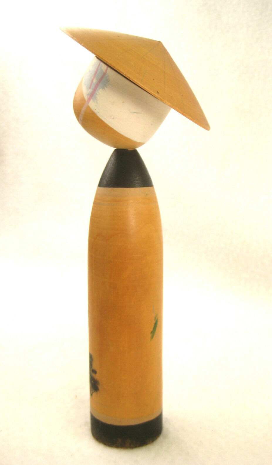 Vintage Japanese Kokeshi Wooden Bobblhead Doll W/ Hat Hand Painted Trees 3"