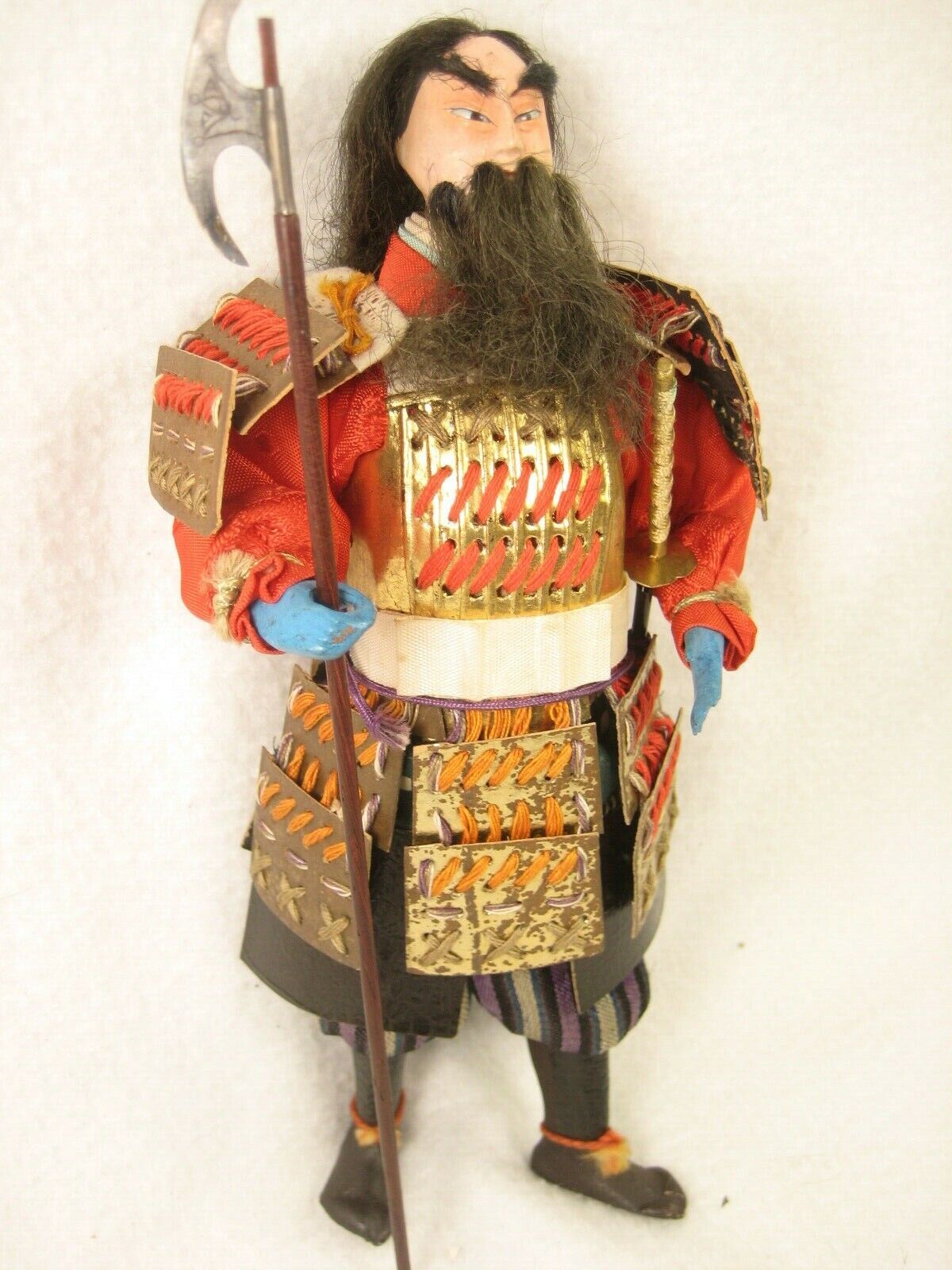 Antique Japanese Samurai Warrior Shogun Doll Wooden Gofun Face Full Armor