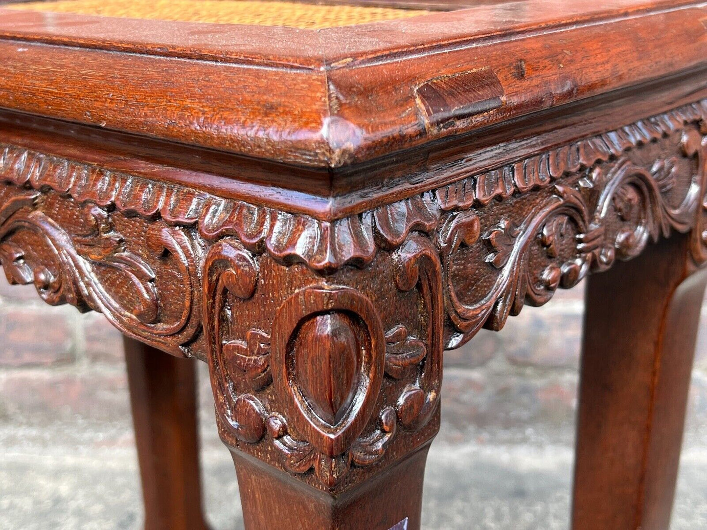 Antique Chinese Ming Style Stool Late Qing Dynasty Carved (Set of 2 Available)