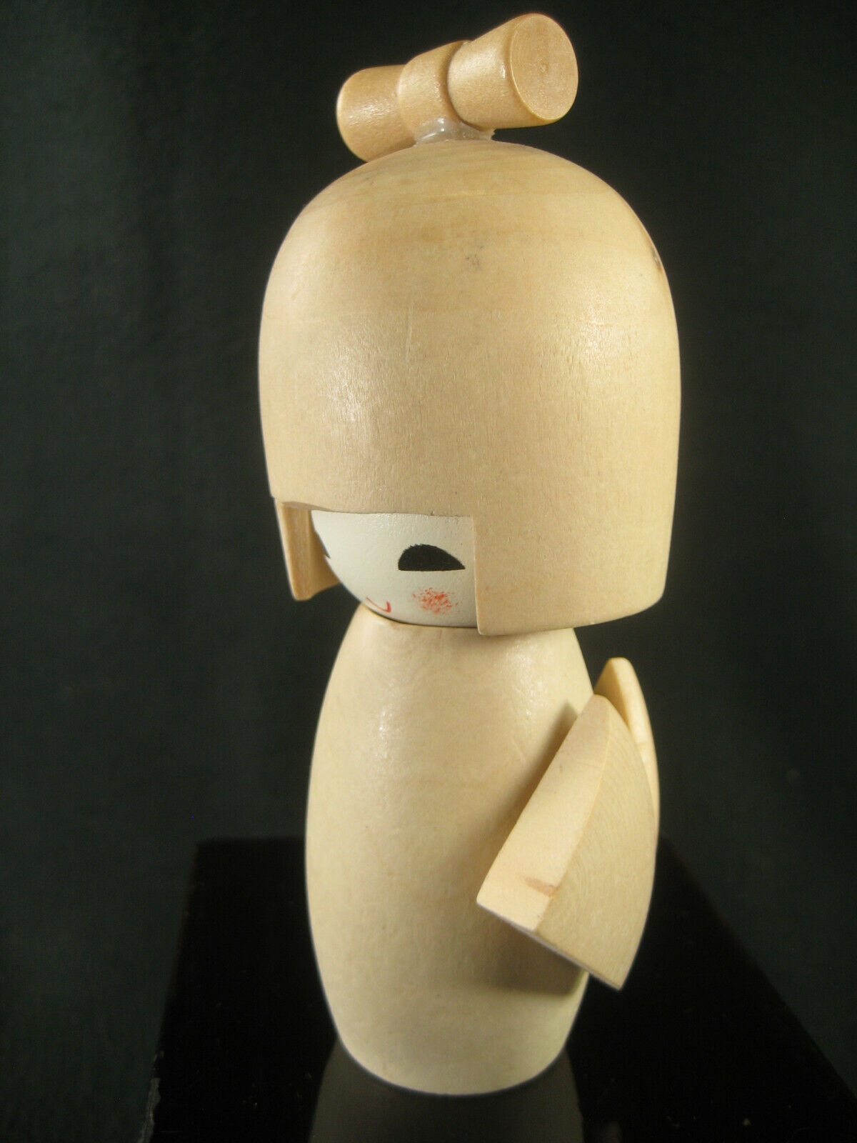 Vintage Japanese Kokeshi Natural Wood Doll W/ Obi Bow And Hair Tie 3"
