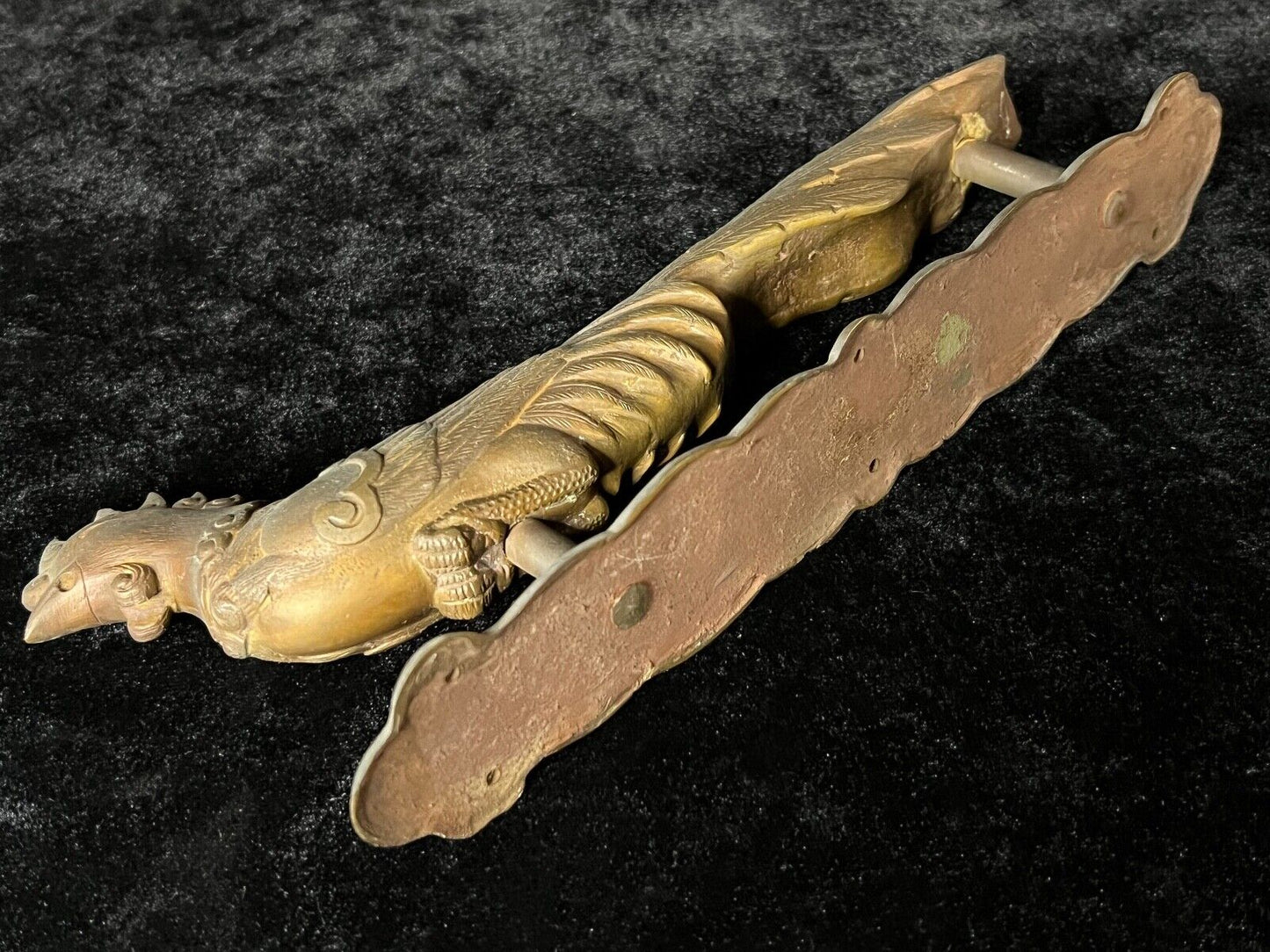 Antique Japanese Bronze Door Handle Phoenix Hou-Ou Peace & Mercy 10"