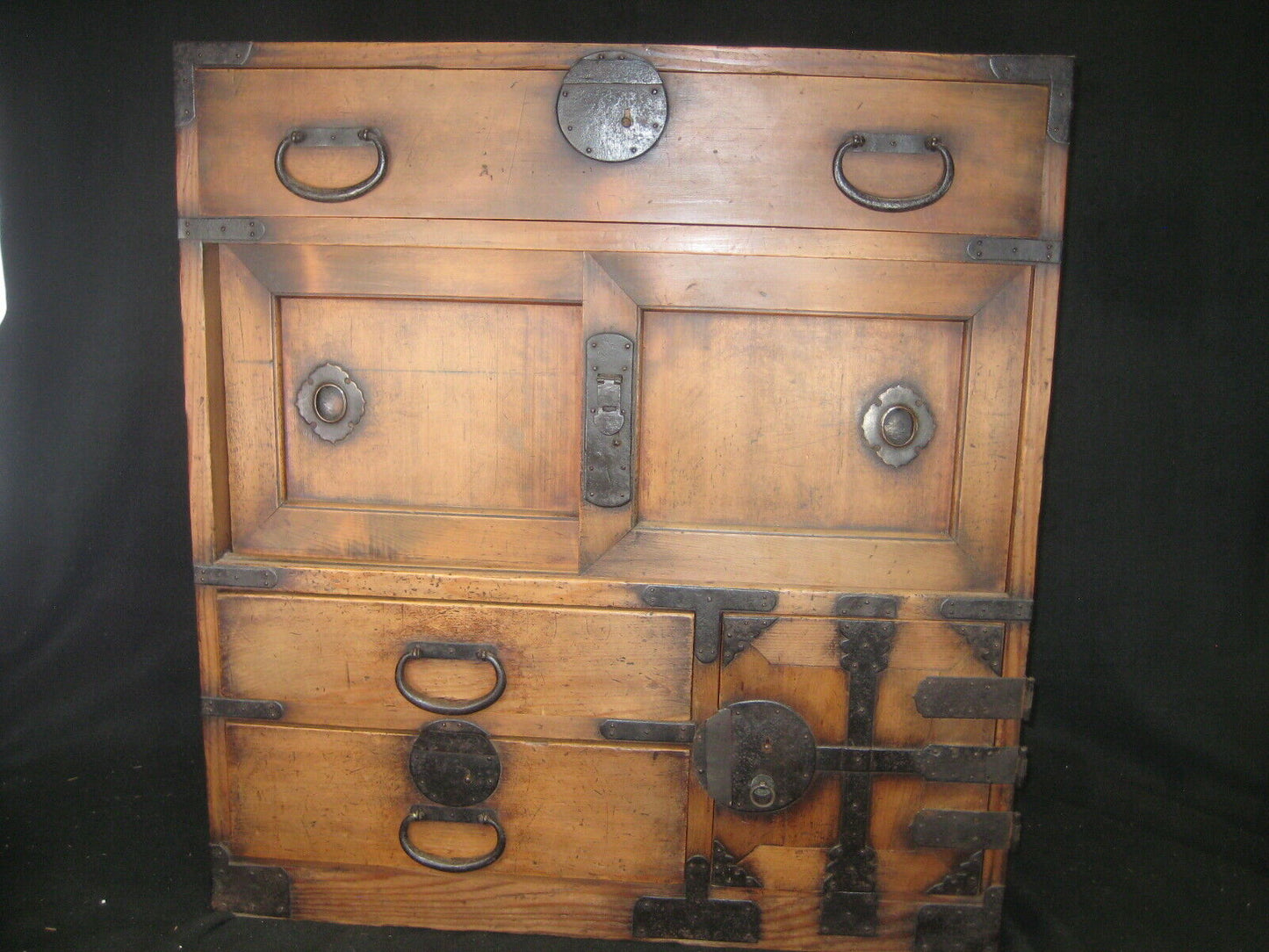 Antique Japanese C. 1850 Edo Era Chobadansu Document Tansu Chest W/ Lock /Key