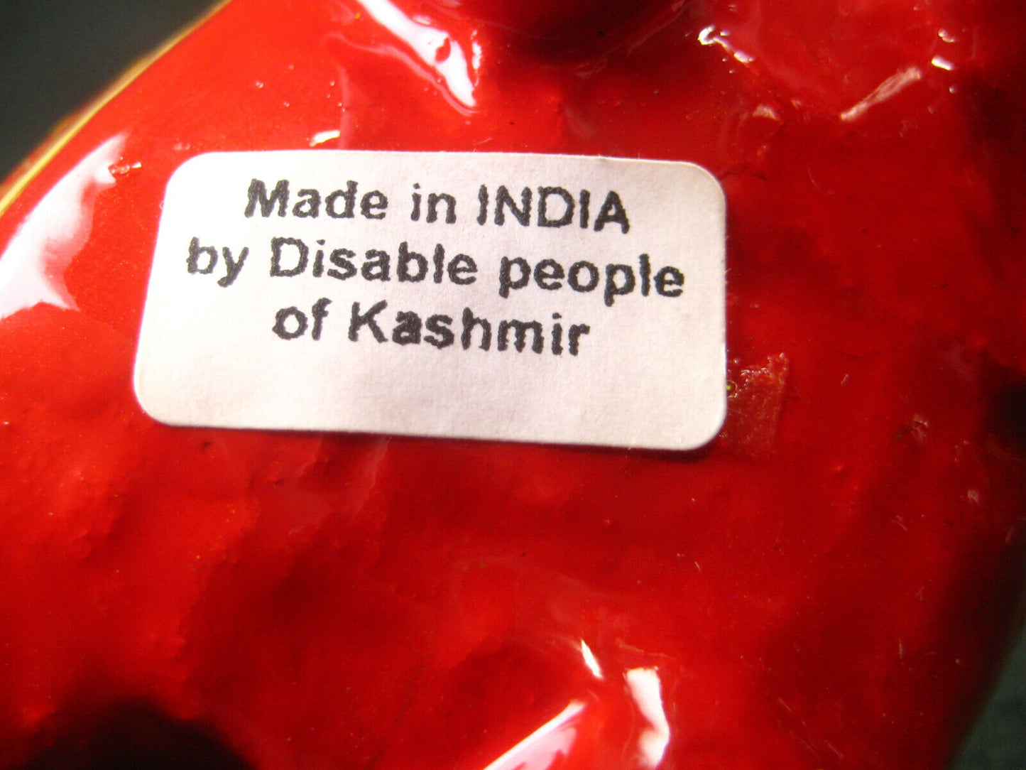 Red Elephant Figurine Leaf Pattern Gold White Pink Green Hand Painted 5" Tall