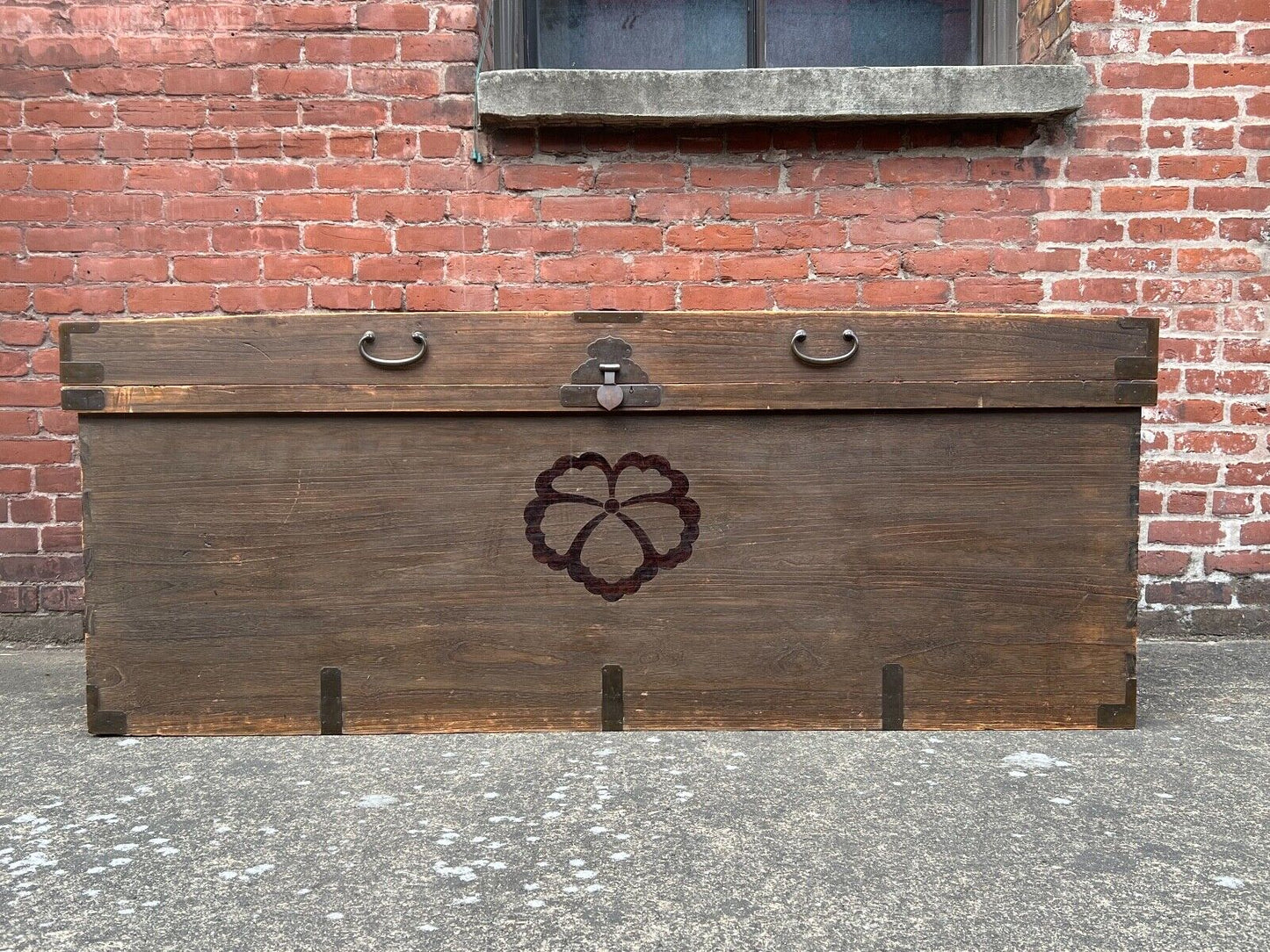 Vintage Japanese Nagamochi Wedding Chest Kiri Wood W/ Kiri Crest 71"L