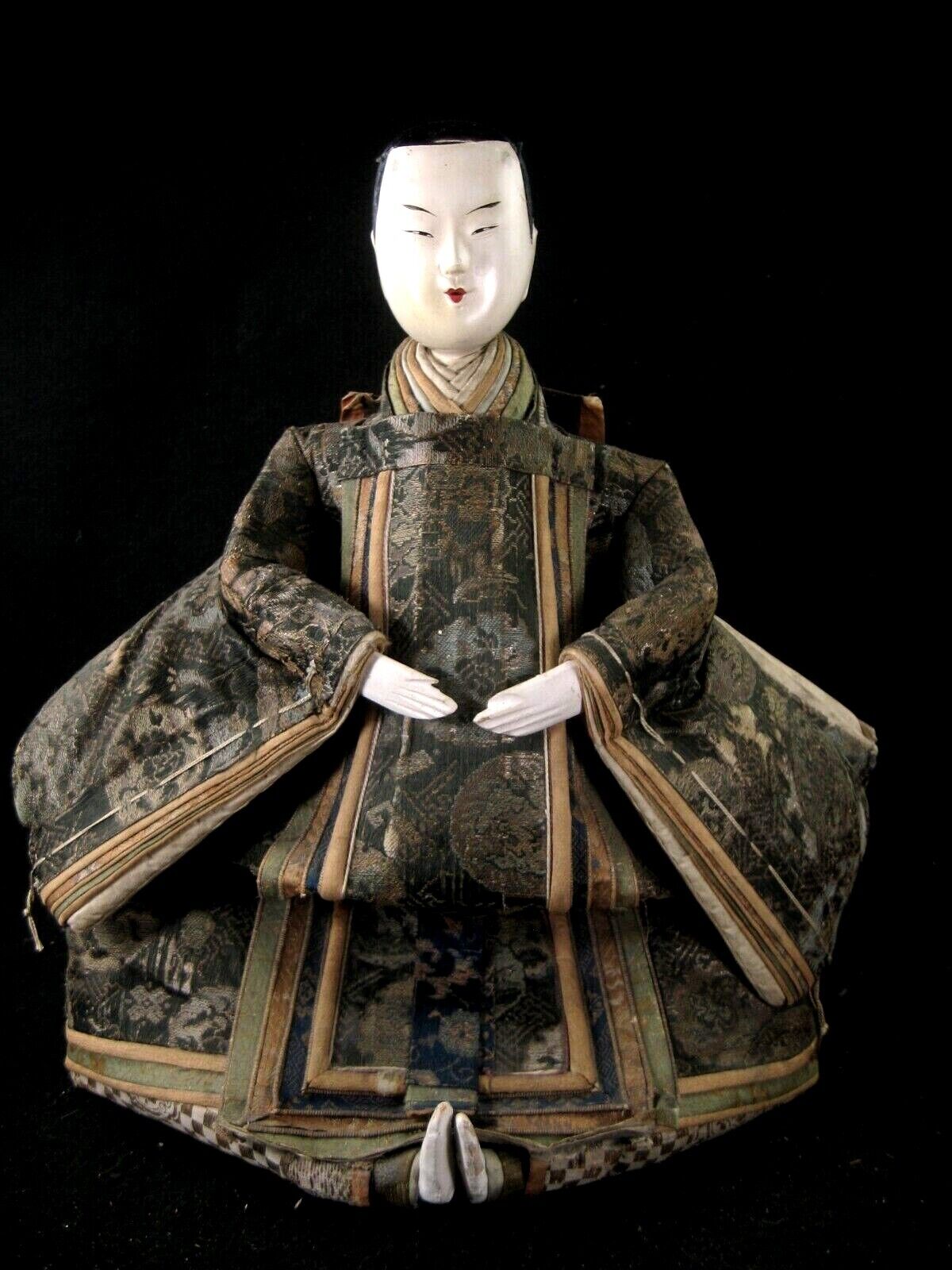Antique Meiji Era Japanese Samurai & Court Lady Doll Set Wooden Gofun Face