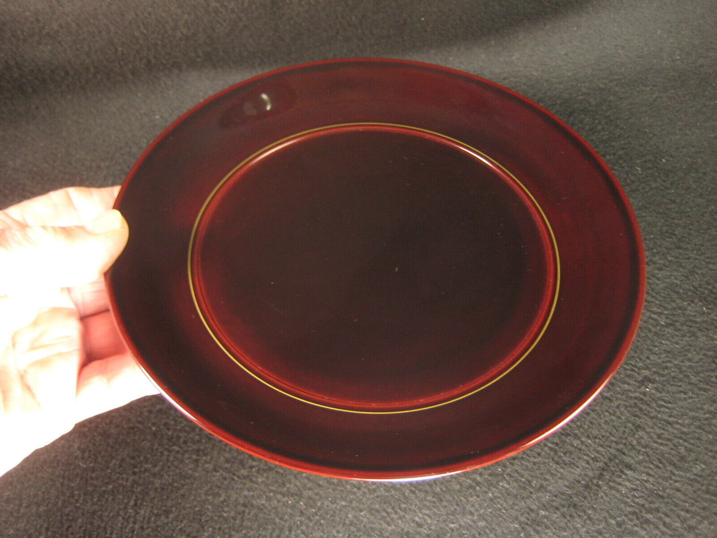 Vintage Japanese Wooden Burgundy Lacquer Kashizara Appetizer Dish Plate