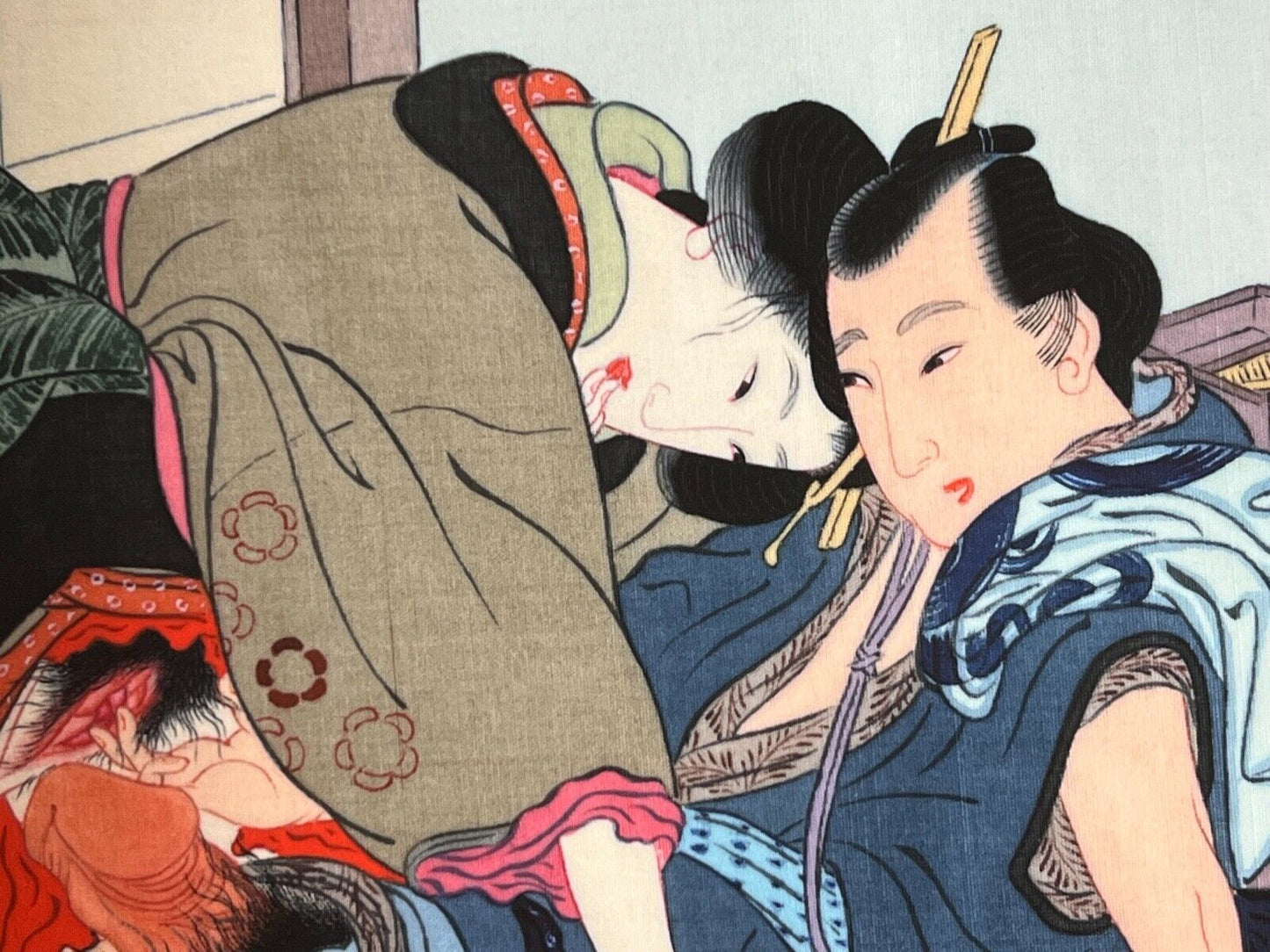 Shunga Japanese Erotic Art Giclee Print Hand Painting on Silk 10.5"x7.5" #5