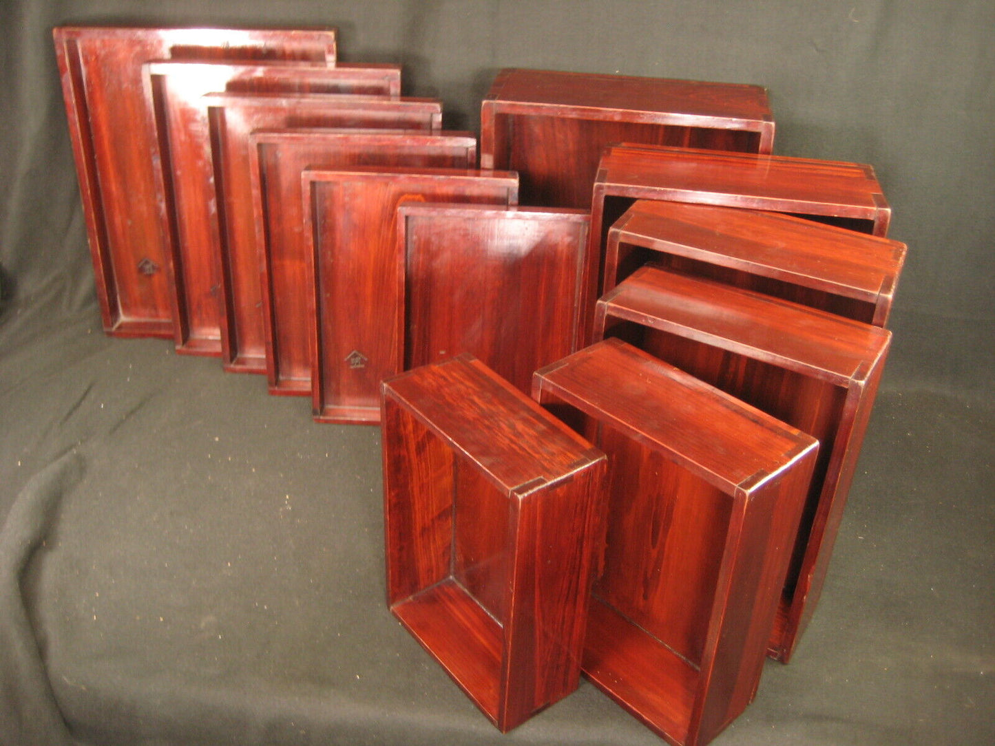 Antique Signed 12 Pc Japanese Stacking Lidded Takenobento Lacquered Boxes